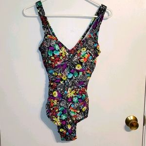 Maxine of Hollywood women's 12 one piece floral multicolor over paisley swimsuit